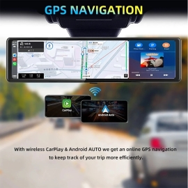 4K Car DVR 10/12” Wireless GPS Carplay Android auto Dash Cam for Dual Camera
