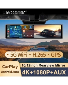4K Car DVR 10/12” Wireless GPS Carplay Android auto Dash Cam for Dual Camera